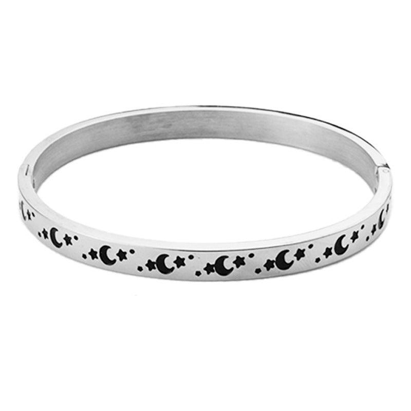 Venta al por mayor Pulsera de acero inoxidable estrella luna chapada en oro